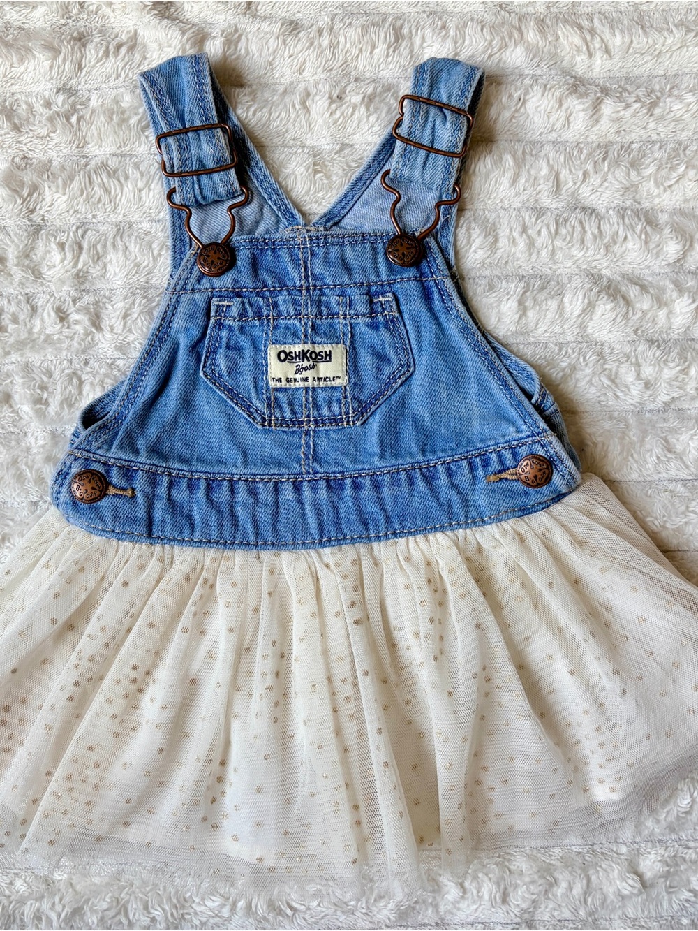 OshKosh B'gosh Denim Overall Dress with Cream Tulle Skirt